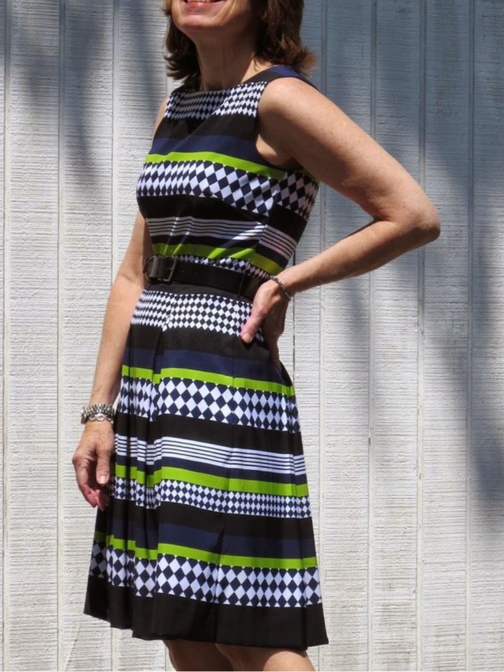 Tahari Arthur S Levine sleeveless Geometric Belted Dress size 8 black wedding